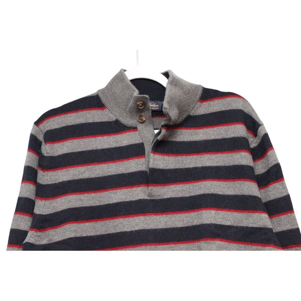 Brooks Brothers Mens Sweater Large 100% Merino Wool Extra Fine Italian Striped - Picture 2 of 12